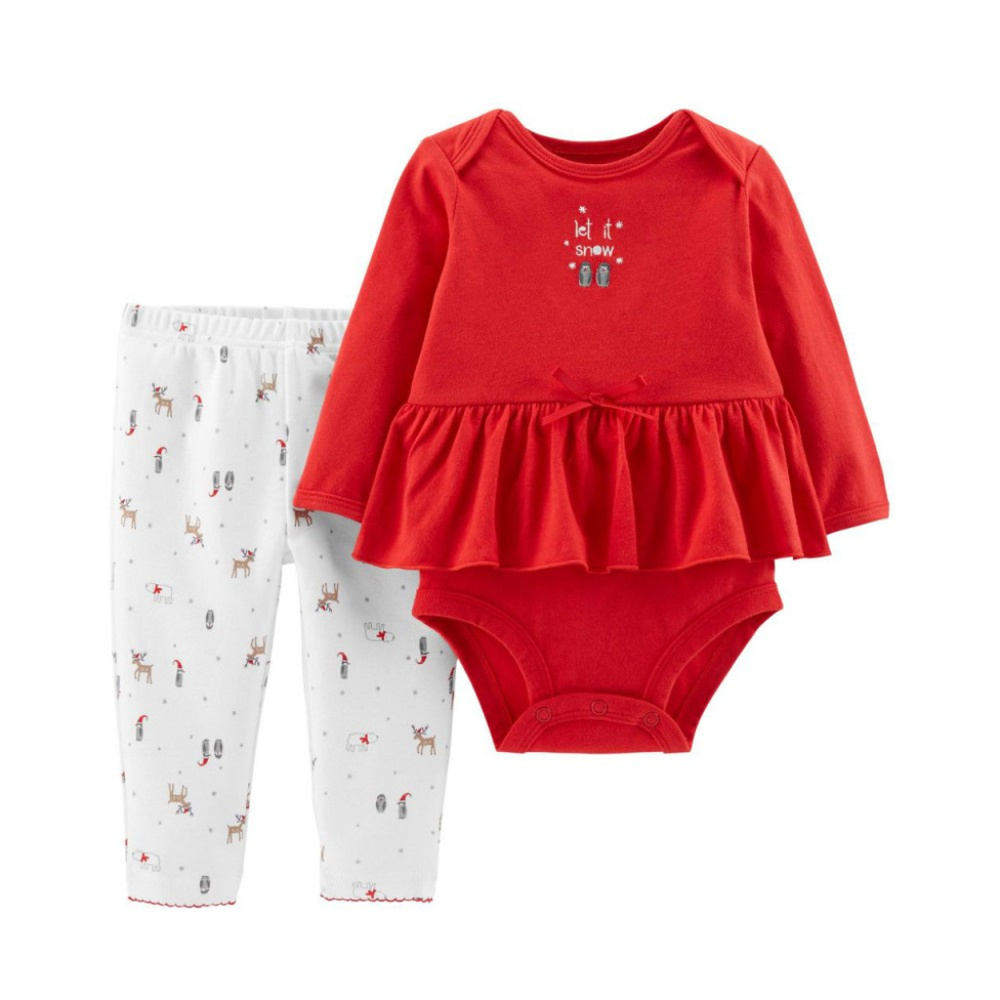 Carter’s 18 Months Baby Girl Organic Bodysuit & Pant Set Holiday Red Christmas